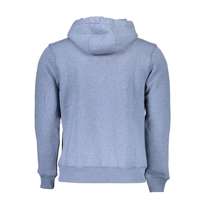 Back view of North Sails Blue Cotton Men Sweater with hood showcasing classic design.