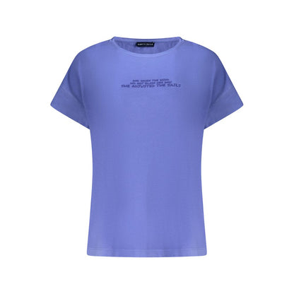 North Sails Blue Cotton Women T-Shirt with short sleeves and embossed print, showcasing casual elegance and iconic maritime style.