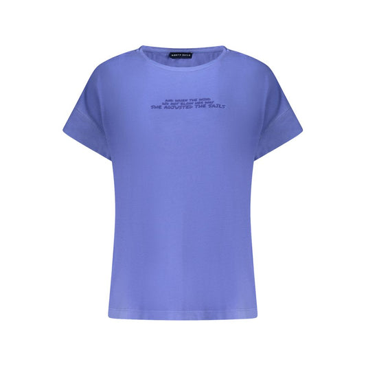 North Sails Blue Cotton Women T-Shirt with short sleeves and embossed print, showcasing casual elegance and iconic maritime style.