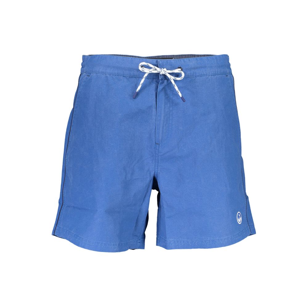 North Sails Blue Polyester Swimwear patterned swim boxers with elastic waist and laces, 36cm length, and logo detail.