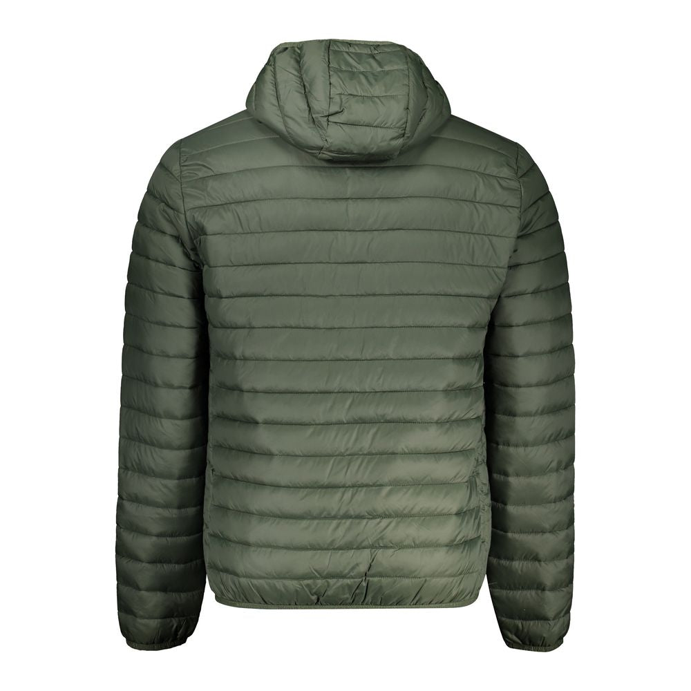 Back view of North Sails Green Polyamide Men Jacket with hood and quilted design, showcasing lightweight insulating material.