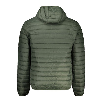 Back view of North Sails Green Polyamide Men Jacket with hood and quilted design, showcasing lightweight insulating material.