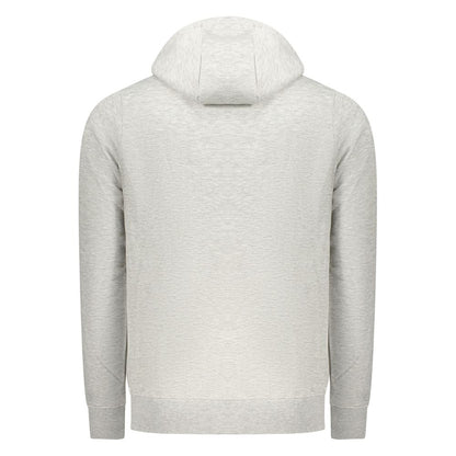 Back view of Norway 1963 Gray Cotton Sweatshirt showcasing long-sleeved hoodie with logo embroidery and zip pockets.