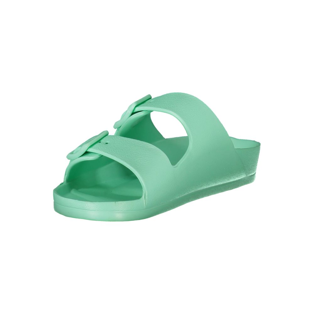 Norway 1963 Green Plastic Women Sandal with dual-buckled design, featuring signature logo for stylish comfort.