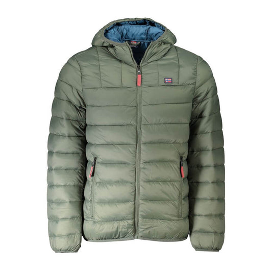Norway 1963 Green Polyamide Men Jacket with hood and logo, highlighting style and durability for fashion-forward men.