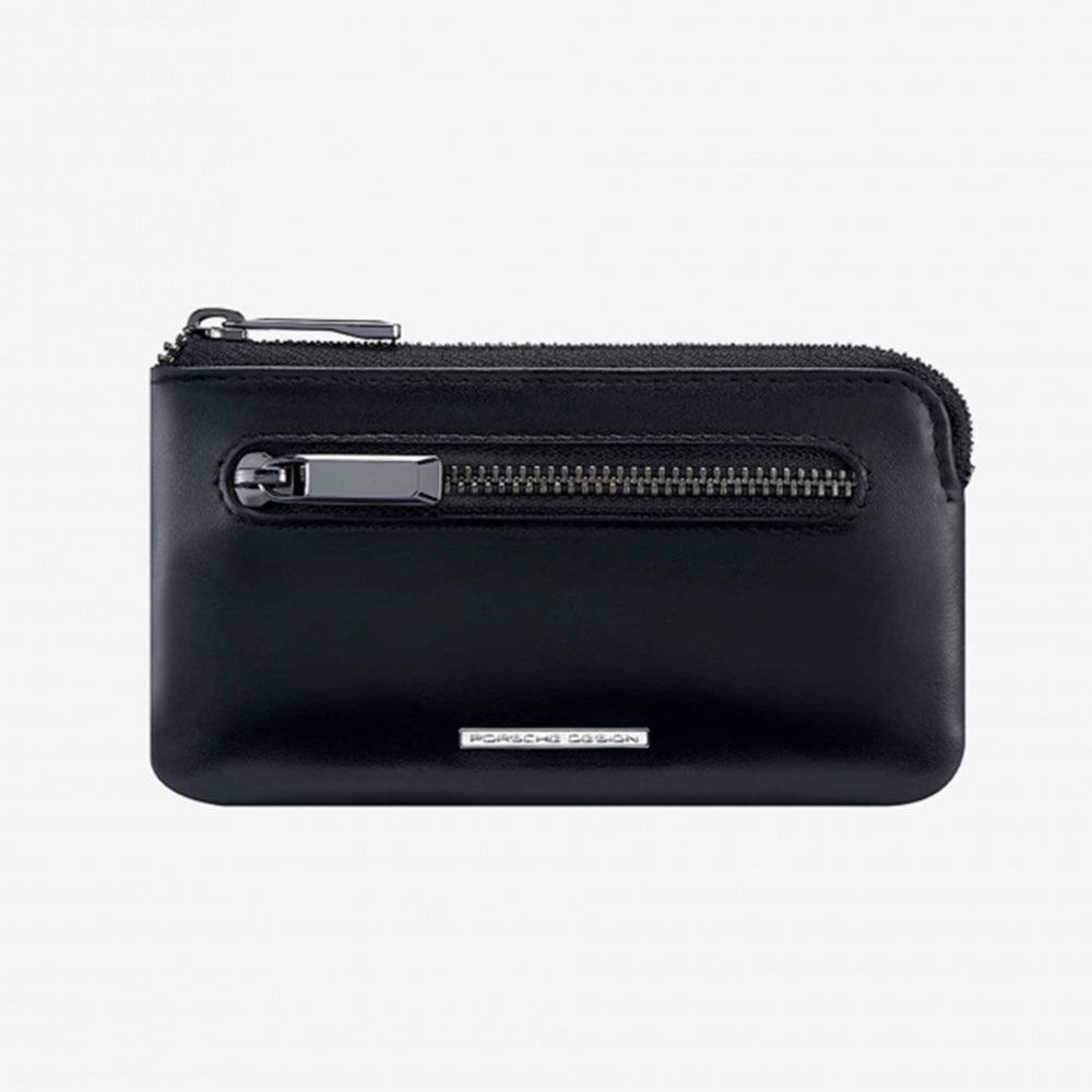 PORSCHE PORTACHIAVI MOD. OBE09924-001 sleek black leather key holder with zip closure