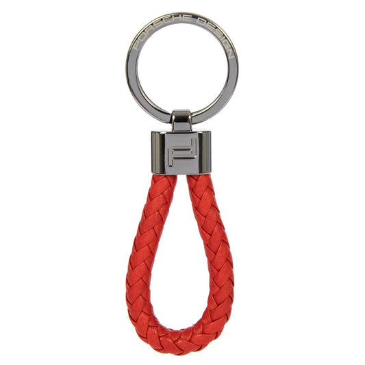 Red braided loop Porsche keychain model OKY08807-020 with metallic ring, luxury accessory, PORSCHE PORTACHIAVI MOD. OKY08807-020.