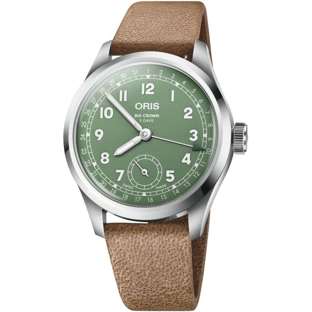 ORIS MOD. 403779940670762009FC watch with green dial and brown leather strap