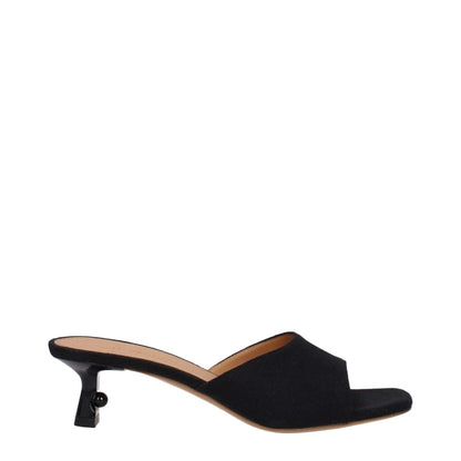 Off-White Black Linen Sandals with open toe and leather sole, featuring a 5 cm mid heel design.