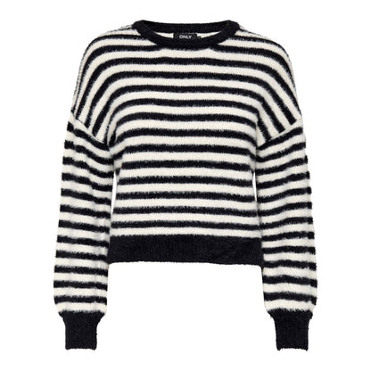 Only Black And White Marabou Sweatshirt - Women's striped casual sweater, made from nylon and acrylic blend, soft and stylish for any occasion