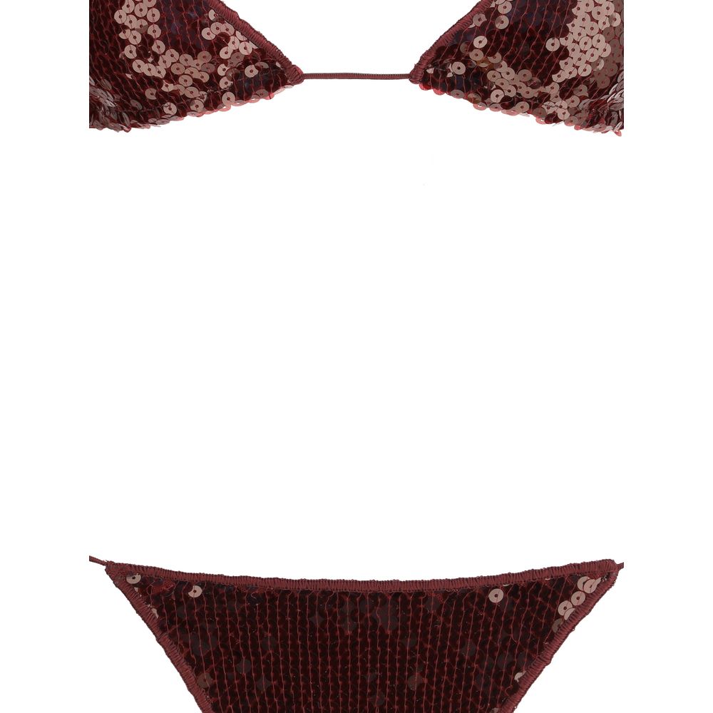 Oséree Marylin Swimsuit featuring sequined triangle bikini with adjustable lacing for a glamorous fit. Perfect for fashion-forward beachwear.