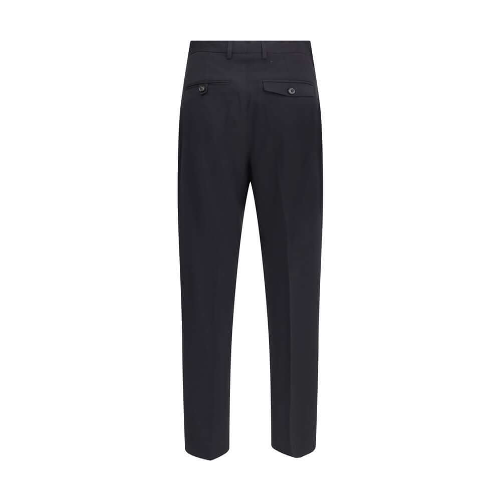 Our Legacy Black Fleece Wool Chino Pants with back view showing pockets and belt loops.