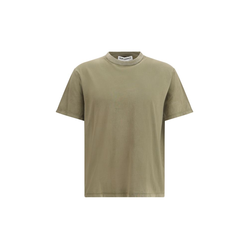 Our Legacy Green Cotton T-Shirt with ribbed crew neck, vintage design, and regular fit, perfect for a casual yet timeless style.