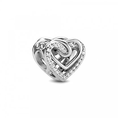 PANDORA Mod. 799270C01 heart-shaped silver charm with cubic zirconia accents, elegant jewelry piece for ladies.