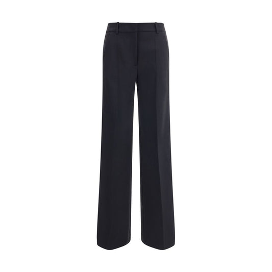P.A.R.O.S.H. Black Fleece Wool Casual Pants with silk sideband, front zipper, and wide leg, ideal for elegant and sophisticated looks.