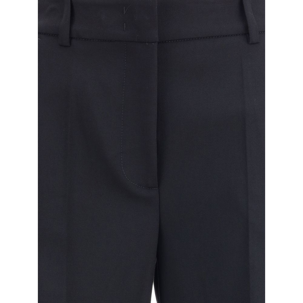P.A.R.O.S.H. Black Fleece Wool Casual Pants featuring a sophisticated design with silk sidebands and wide leg for elegance.