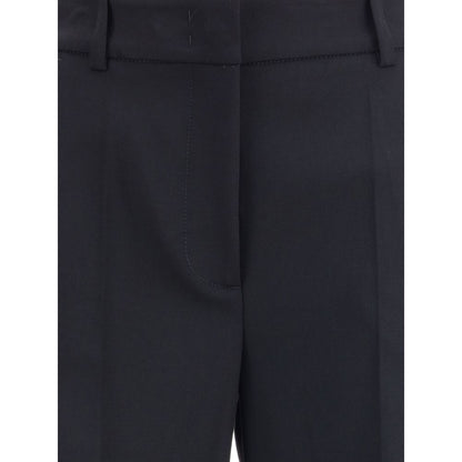 P.A.R.O.S.H. Black Fleece Wool Casual Pants featuring a sophisticated design with silk sidebands and wide leg for elegance.