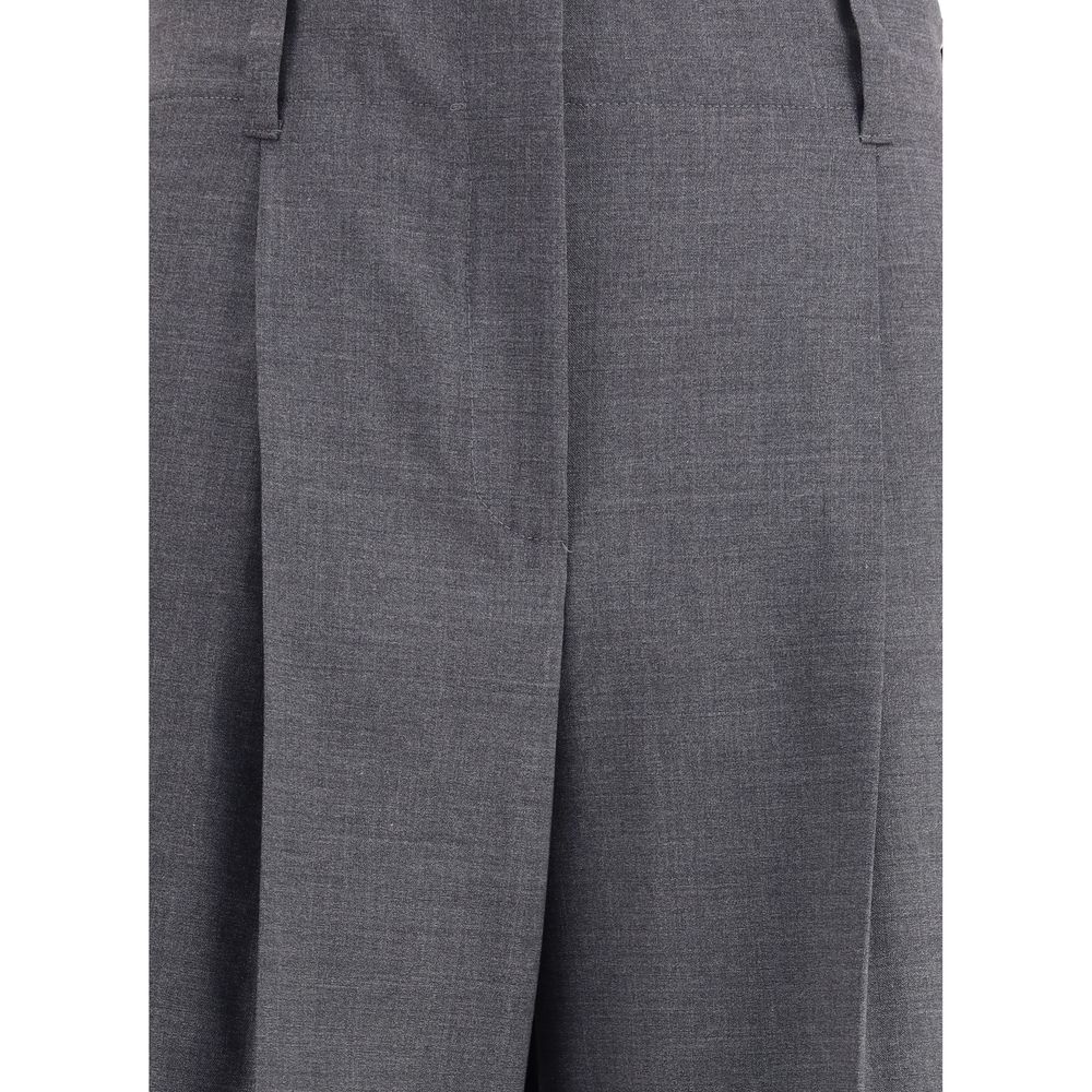 P.A.R.O.S.H. Gray Elastane Casual Pants, wide-leg, elastic waistband, virgin wool, side slash pockets, front button and zipper closure.