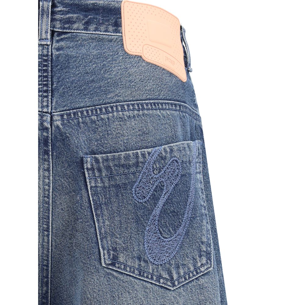 Back pocket view of PDF Channel Blue Cotton Relaxed Fit Jeans showing logo patch and design details.
