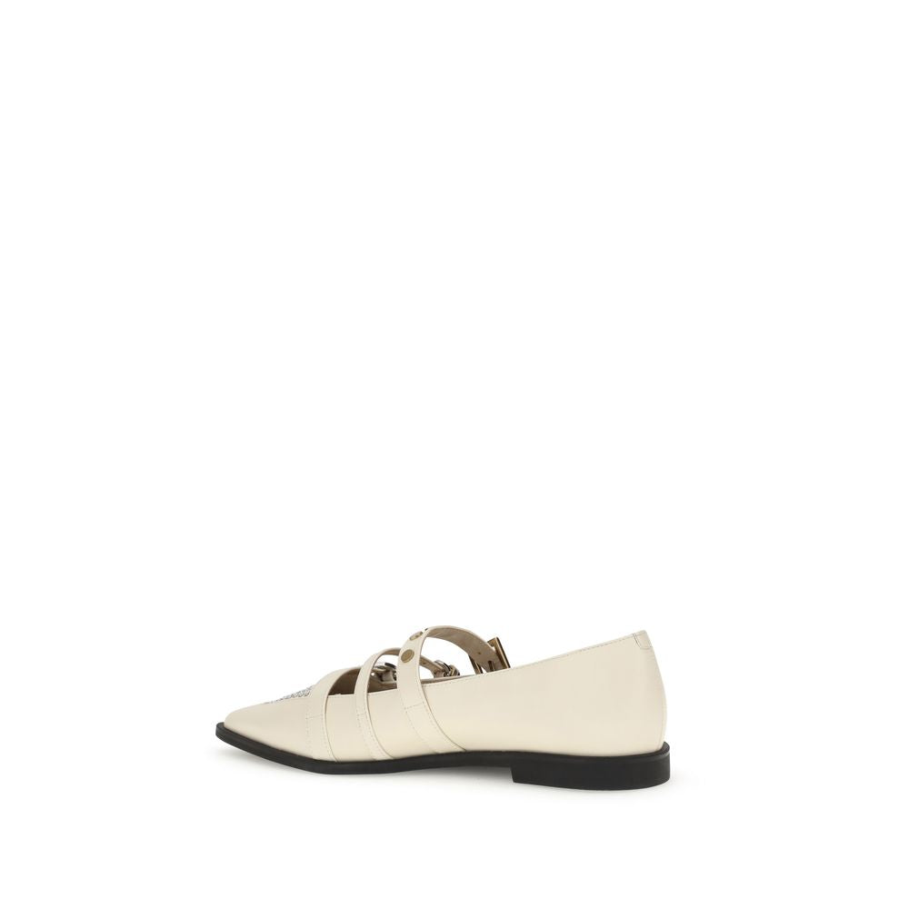 PINKO Cream Leather Ballet Flats