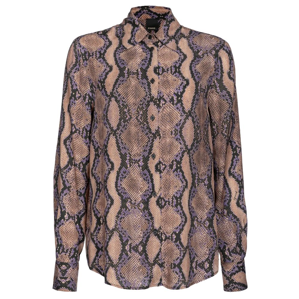 PINKO Multicolor Viscose Shirt with snake animal print, button closure, classic collar