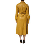 Back view of PINKO Polyester Belted Shirt Midi Long Sleeve Yellow Mustard dress with button closure and removable belt.