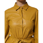PINKO Polyester Belted Shirt Midi Long Sleeve Yellow Mustard dress with classic collar and button closure for chic styling.