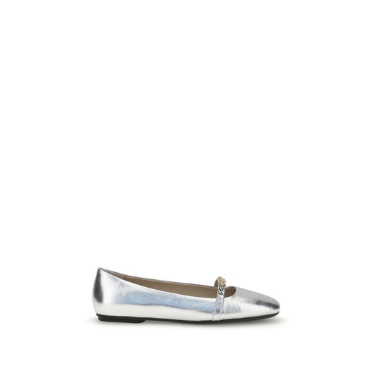 PINKO Silver Calf Leather Bos Taurus Ballet Flats with decorative loop, round toe, made of 100% calf leather. Autumn Winter collection.