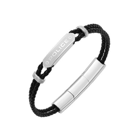 POLICE JEWELS JEWELRY Mod. PEAGB0040101 bracelet with silver accents and black braided band.