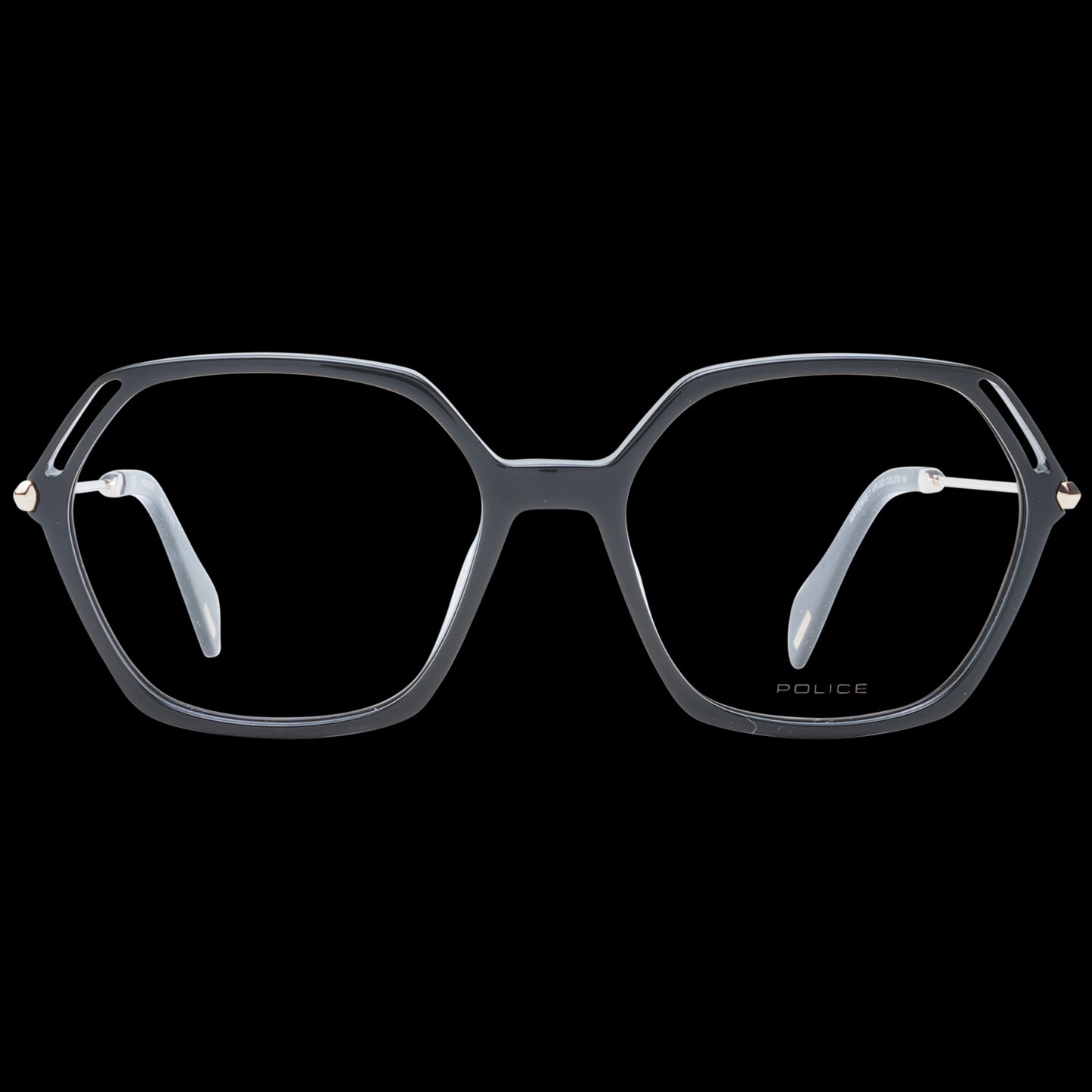 Front view of POLICE MOD. VPLD23M 540700 ladies' glasses on black background.