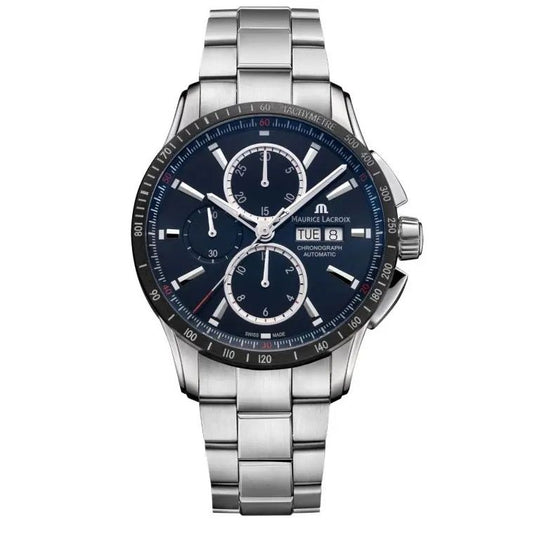 MAURICE LACROIX MOD. PONTOS S CHRONO stainless steel wristwatch with chronograph and sapphire dial, 43mm case, Swiss made.