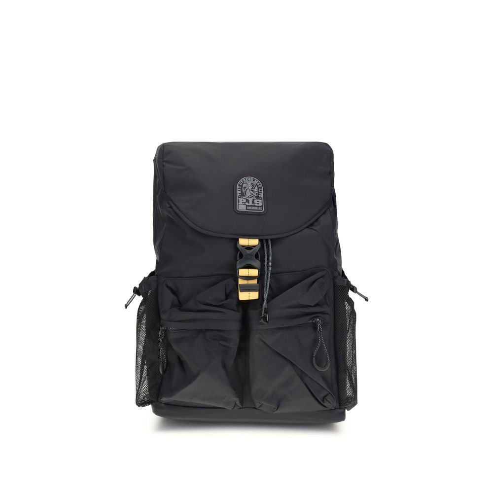 Parajumpers Black Nylon Backpack with multiple pockets, adjustable straps, ideal for travel and daily use, from Icon Lite line.
