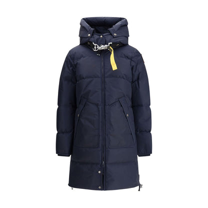 Parajumpers Blue Nylon Full-Length Jacket with double-slider zipper, drawstring hood, and button pockets for warmth and functionality.