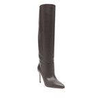Paris Texas Boots - Brown calf leather pointed toe stiletto heel knee-high with side zip fastening. Heel 8.5 cm.