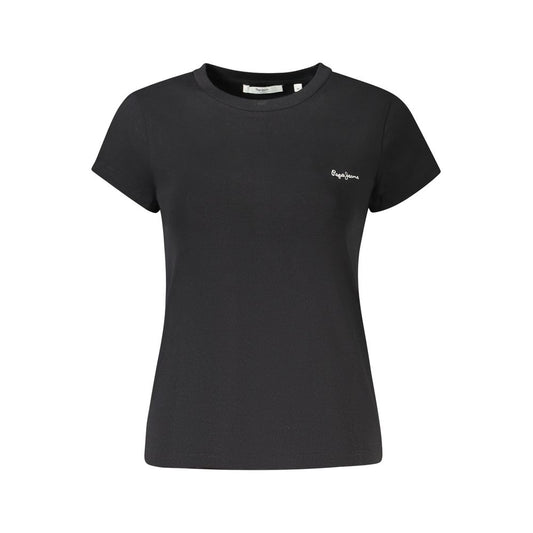 Pepe Jeans Black Cotton Women T-Shirt with embroidery and logo, sustainably crafted for bold style and sophistication.