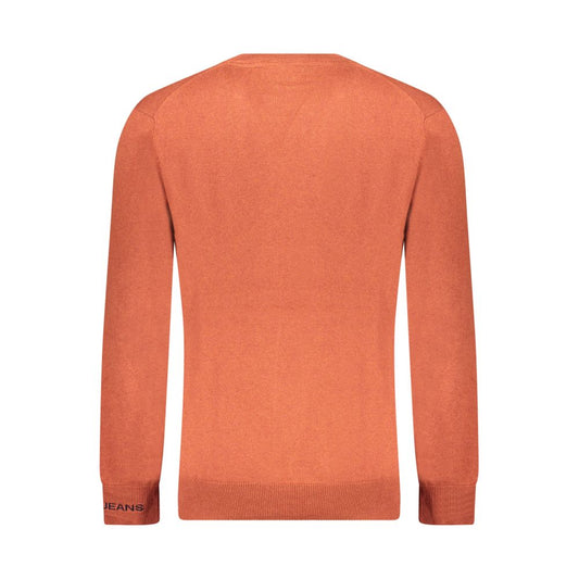 Pepe Jeans Brown Cotton Sweater with long sleeves, crew neck, and embroidery logo viewed from the back.