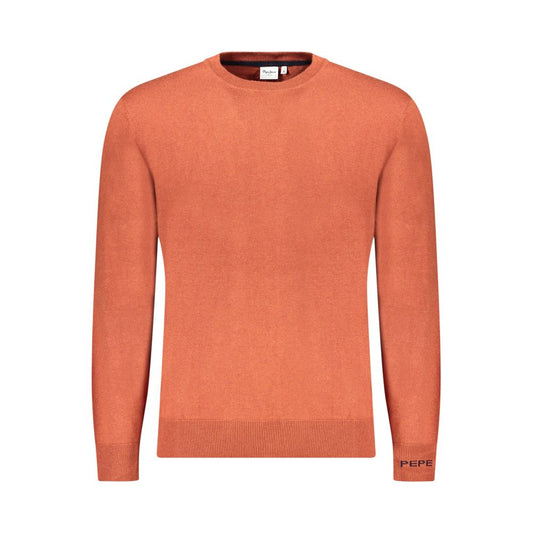 Pepe Jeans Brown Cotton Sweater with long sleeves, crew neck, and embroidery logo