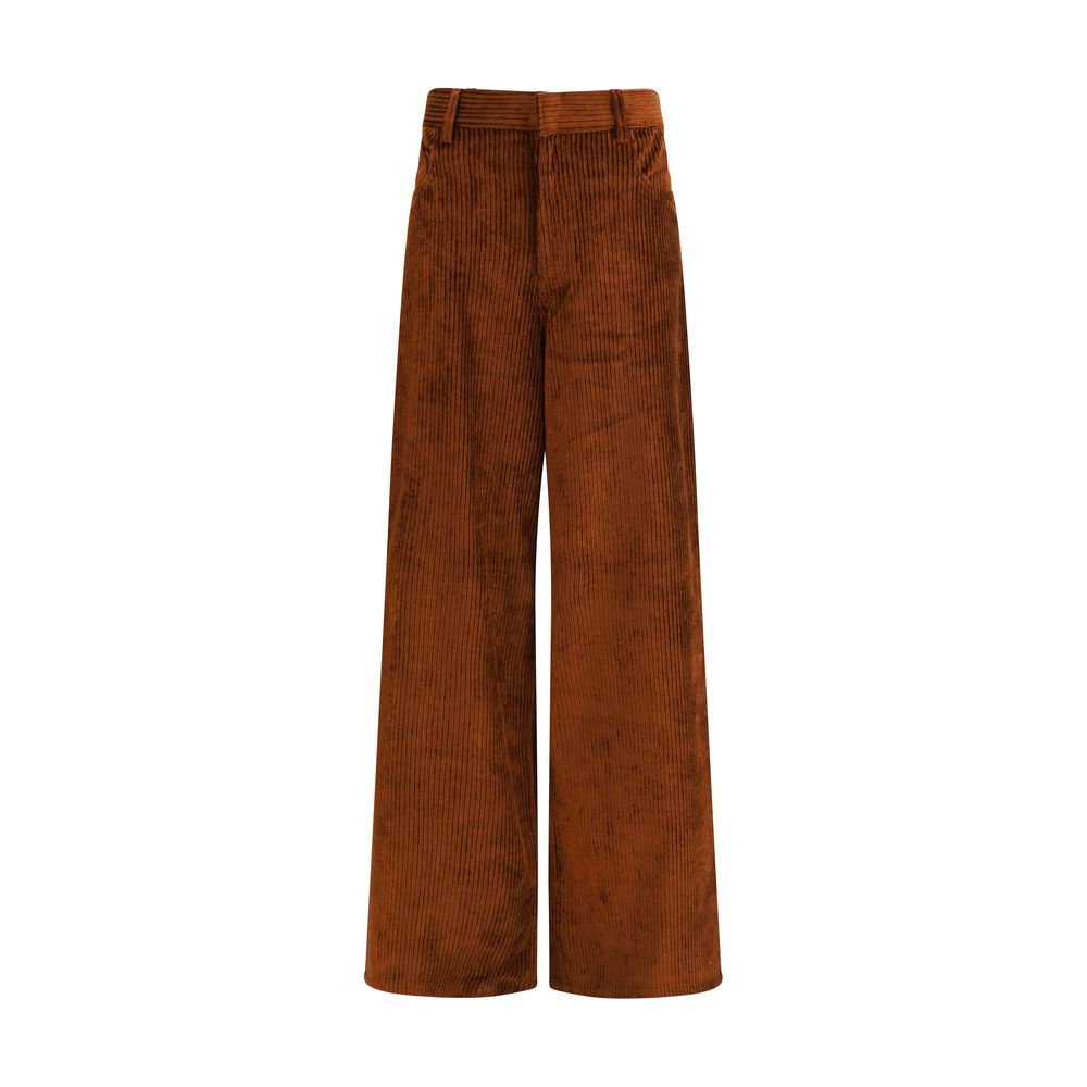 Petar Petrov Brown Cotton Casual Pants, wide leg corduroy design with modern elegance and traditional five-pocket style.