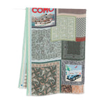 Pierre Louis Mascia silk printed scarf with pale green paisley pattern and fringed edges, featuring Lago di Como themed design.