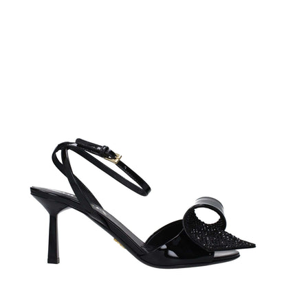 Prada Black Leather Stiletto Heel Sandals