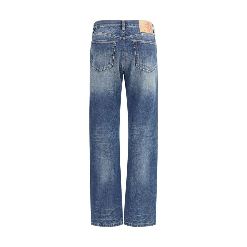 Prada Blue Cotton Straight-Leg Jeans