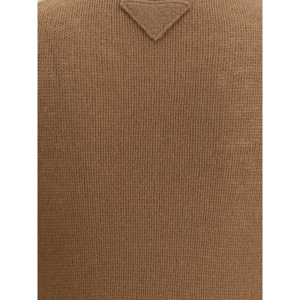 Back view of Prada Cashmere Sweater showcasing refined knit design in monochrome style, highlighting luxury and elegance.