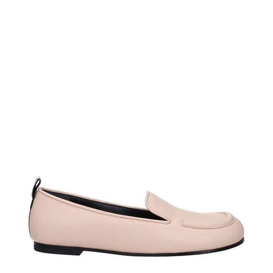 Premiata Pink Leather Slip-On Loafers with round toe and black logo accent, low flat heel, secondary nude color, MPN PELLEM6705NUDE.