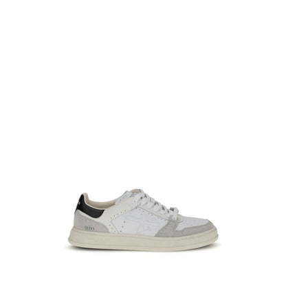 Premiata White Calf Leather Bos Taurus Low Top Sneakers with perforated design and logo detail.