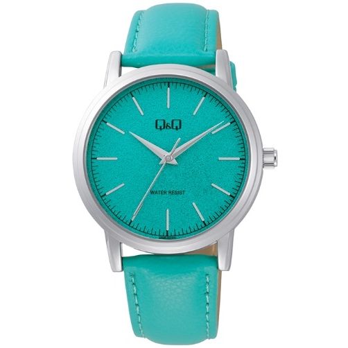 Q&Q Mod. LADY ONLY TIME wristwatch with turquoise leather strap, stainless steel case, quartz movement, water resistant 3 ATM.