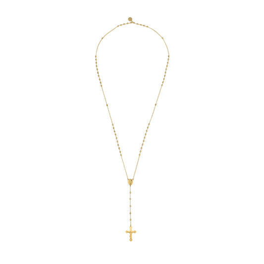 Elegant gold necklace with cross pendant from RADIANT JEWELS JEWELRY Mod. RH000319 on white background.