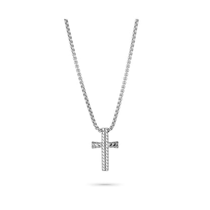 Silver cross pendant necklace from RADIANT JEWELS JEWELRY Mod. RH000320 collection on a white background.