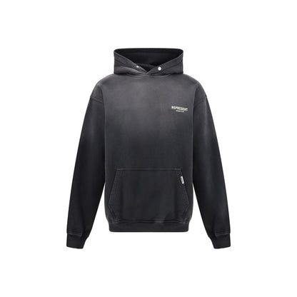 Represent Black Cotton Sweatshirt with adjustable hood and kangaroo pocket