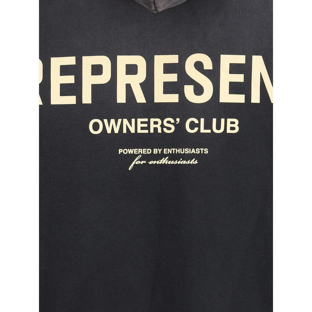 Represent Black Cotton Sweatshirt featuring "Owners' Club" text and monogram on front, showcasing streetwear style with practicality.