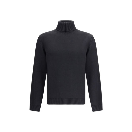 Roberto Collina Black Merino Wool Turtleneck with ribbed collar, hem, and cuffs, offering a refined fit and smart casual style for AW25.